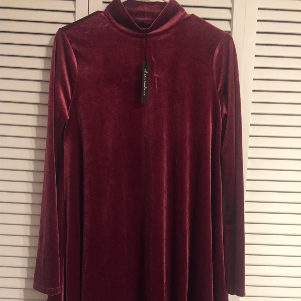 Maroon velvet long sleeve dress